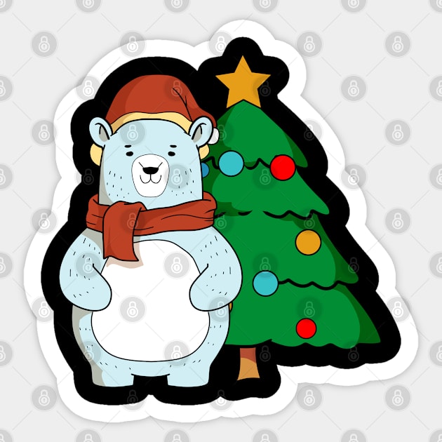 Polar Bear Christmas Holiday Shirt with Christmas tree and Santa hat for animal lovers Sticker by TheBeardComic